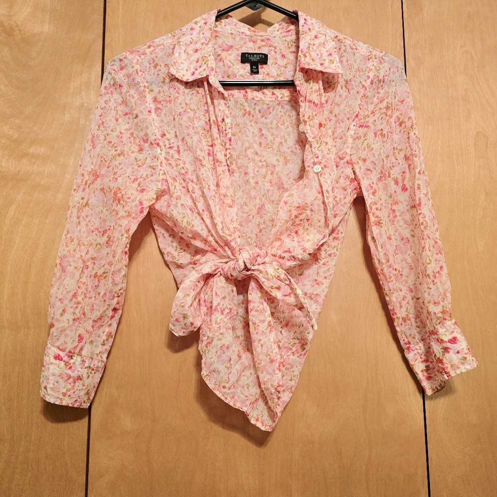Floral Tie-Front Blouse Talbots Size 8P